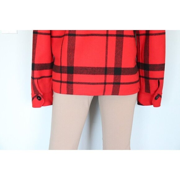 Weekend Max Mara Women's Medium Red Jacket Plaid Front Pocket Button Down Fleece - Picture 8 of 9